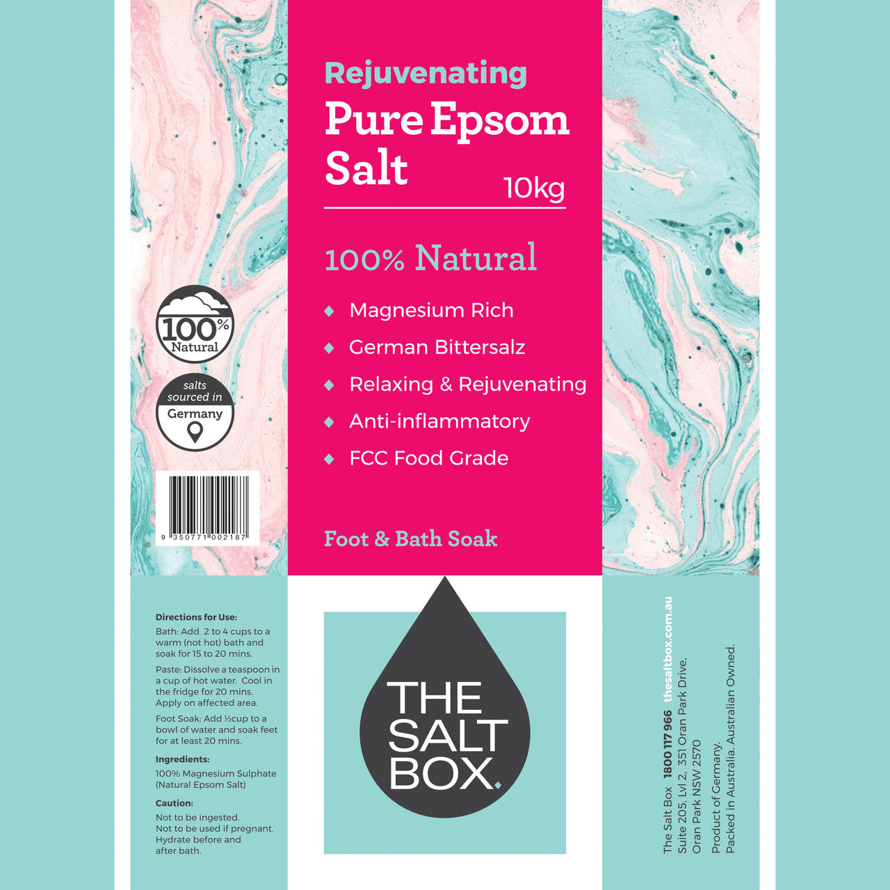 Natural Epsom Salt 20kg - two 10kg zip lock bags